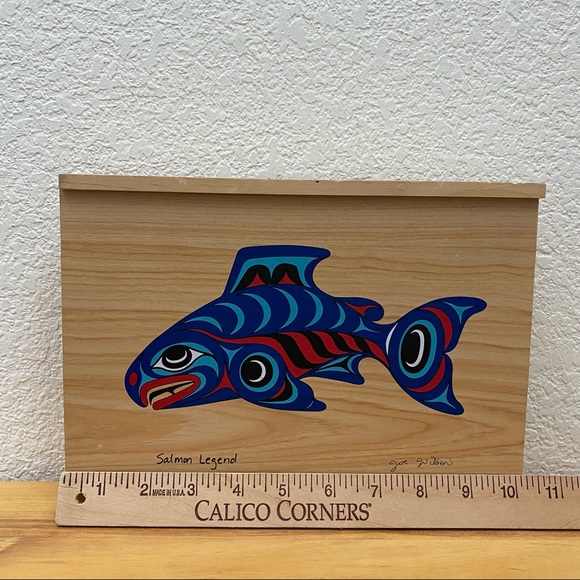 Salmon Legend by Joe Wilson Wooden Decorative Sliding Box 7.5”X10” - Picture 5 of 9